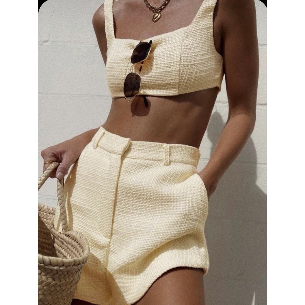 Commense Tweed Backless  Cropped top And Tweed  Shorts Set  Size XS NWT